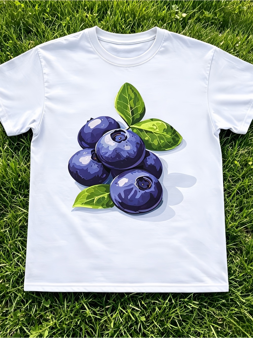 Y2K Cute Blueberry Pattern White Unisex T-Shirt.